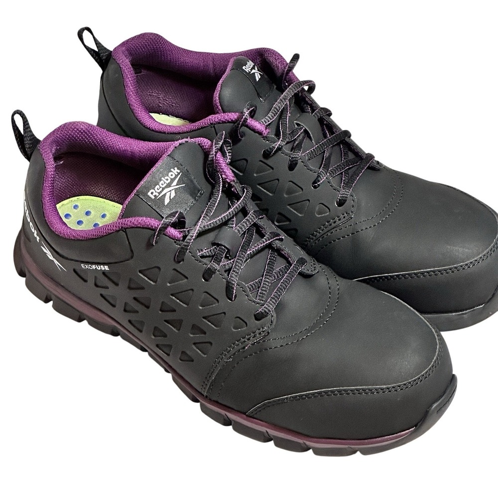 Reebok Exofuse Black Purple Low Top Work Athletic Shoes Sneakers